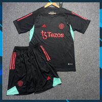 Bộ Quần Áo Bóng Đá CLB MU ĐEN TRAINING 2023 Quần Có Túi - Chuẩn Mẫu Thi Đấu - Vải Polyester Gai Thái