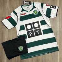 Bộ Quần Áo Bóng Đá CLB S.p.o.r.t.i.n.g L.i.s.b.o.n Ngắn Tay Phong Cách Retro - Vải Polyester Thái