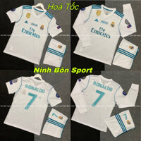 Bộ Quần Áo Bóng Đá Dài Tay CLB Real Madrid 2018 - Chuẩn Mẫu Thi Đấu - Vải Polyester Gai Thái Cao Cấp
