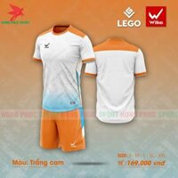 BỘ QUẦN ÁO BÓNG ĐÁ KHÔNG WIKA LEGO TRẮNG CAM – VẢI WIKAROTEX CO GIÃN 4 CHIỀU