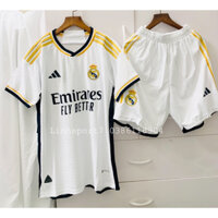 Bộ Quần Áo Bóng Đá Player Logo Cao Su Non CLB Real Madrid Sân Nhà 2024 Màu Trắng