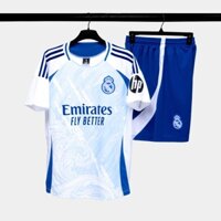 Bộ Quần Áo Bóng Đá Real Madrid Trắng Xanh