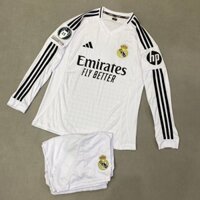 Bộ quần áo bóng đá Real trắng sân nhà TAY DÀI 2025 FLG cup C1-(Vđ 15)