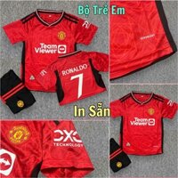 Bộ Quần Áo Bóng Đá Trẻ Em, Áo Đá Banh Trẻ Em CLB MU In Sẵn CR7