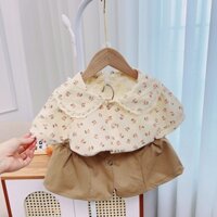 Bộ quần áo cara hoa nhí cổ ren xinh