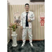 Bộ Quần Áo Caro Vải Bò Mềm, Áo Khoác Dernim, Phối Quần Dài, Hàng 2 Lớp, Cao Cấp