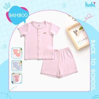 Bộ quần áo cho bé cộc tay cài giữa vải sợi tre cao cấp HAKI BB001