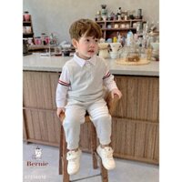 Bộ quần áo cho bé, set 3 chi tiết áo sơ mi gile quần nỉ cho bé  trai 1 tuổi đến 7 tuổi có thể tách rời tiện lợi Bernie