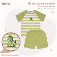 Bộ quần áo cộc tay cài vai in hình ASTAR vải cotton rayon phối sọc mới cho bé 9 tháng đến 6 tuổi
