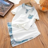Bộ quần áo cộc tay cho bé trai phối hoa cho bé từ 19-54kg