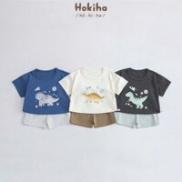 Bộ quần áo cộc tay cho bé Hokiha hình khủng long vải cotton bozip mềm mịn, co giãn thoải mái size từ 8-17kg B76