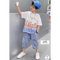 Bộ quần áo cộc tay chữ loang MAGIC KIDS cho bé trai từ 14-22kg