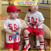 Bộ quần áo cộc tay hoạ tiết người nhện tone trắng đỏ cho bé trai