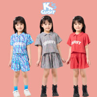 Bộ Quần Áo Cộc Tay K'S CLOSET Dáng Ngắn, Hoạ Tiết Loang Cho Bé Gái Từ 9-52kg (2-14 tuổi) E019FOS