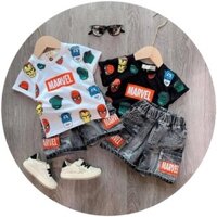 Bộ Quần Áo Cộc Tay Siêu Nhân Marvel Người Nhện, Hulk, Iron Man Cho Bé