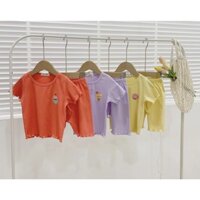 Bộ quần áo cộc tay vải thun tăm mềm thêu hình ngộ nghĩnh cho bé gái Beemo BM10
