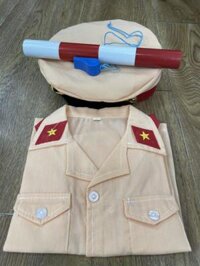 Bộ quần áo Công An giao thông mũ mềm Cho Bé (Kèm Mũ Vải Mềm, Gậy, Còi)