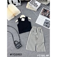 Bộ quần áo croptop trơn + quần kẻ sọc cho bé gái