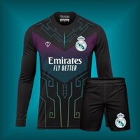 Bộ quần áo đá banh Real Đen tím dài tay Eros DT08