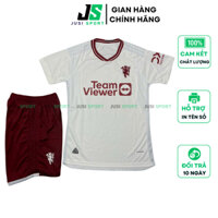 Bộ quần áo đá bóng Manchester United trắng kem - In tên số theo yêu cầu - Đồ đá banh MU nam nữ cao cấp JUSI SPORT JS24