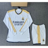 Bộ Quần Áo Đá Bóng REAL TAY DÀI SÂN NHÀ FOMR ÂU Chất Vải Thái Cao Cấp logo Thêu