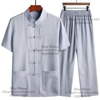 Bộ quần áo đại gia dài tay, ngăn tay tập dưỡng sinh cho người cao tuổi - Ghi cộc tay,M