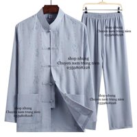 Bộ quần áo đại gia dài tay, ngăn tay tập dưỡng sinh cho người cao tuổi - Ghi dài tay,M