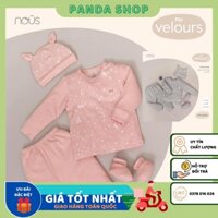 Bộ Quần Áo Dài tay Cài cúc giữa Cao Cấp Nous - Họa Tiết Cáo Ghi Chất Liệu Nu Velours Mềm Mại (Size Từ 9-24M)