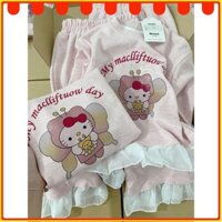 Bộ quần áo dài tay Hello Kitty cho bé gái mặc mùa thu đông màu hồng dễ thương | Xoài Shop