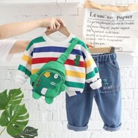 Bộ quần áo dài tay mùa xuân và mùa thu cho trẻ em, bộ 2 món gồm áo + quần dài với túi, quà sinh nhật