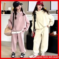 Bộ quần áo dài tay, set đồ thu đông mặc nhà cho bé gái, trẻ em nữ 6-16 tuổi size đại 20 -52kg mẫu Hoodie khóa chất nỉ