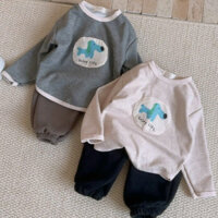 Bộ Quần Áo Dài Tay Sọc Ngang In Hình Gấu Vải Nỉ Mềm Mịn Bộ Đồ Thu Đông Cho Bé Từ 5-15kg TN05-C15