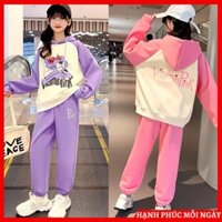 Bộ quần áo dài tay thu đông, set đồ mặc nhà cho bé gái, trẻ em nữ 6-16 tuổi size nhỡ đại 20 -52kg mẫu Pink chất vải nỉ