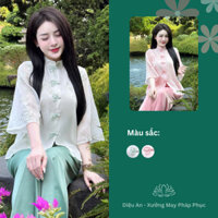 Bộ Quần Áo Đi Chùa Tơ Hoa Thêu Màu Pastel