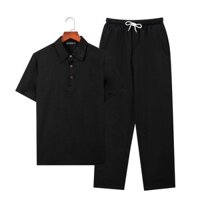 Bộ Quần Áo Đũi Nam Áo Cổ Bẻ Tay Ngắn Quần Dài Vải Đũi Mềm Mịn Nhẹ Thoáng Thấm Hút Mồ Hôi Tốt