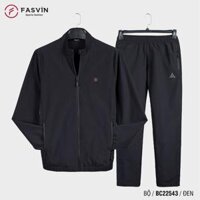 Bộ quần áo gió nam 1 lớp FASVIN BC22543.HN vải thể thao cao cấp hàng chính hãng - Đen - Size 5 72 - 78kg