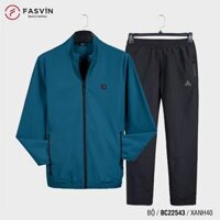 Bộ quần áo gió nam 1 lớp FASVIN BC22543.HN vải thể thao cao cấp hàng chính hãng - Xanh 40 - Size 5 72 - 78kg