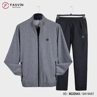 Bộ quần áo gió nam 1 lớp FASVIN BC22543.HN vải thể thao cao cấp hàng chính hãng - Ghi nhạt - Size 5 72 - 78kg