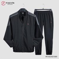 Bộ Quần Áo Gió Thể Thao Nam FASVIN BC22521.HN 02 Lớp Lót Thun Dày Dặn Ấm Áp Chất Vải Và Phom Dáng Rất Đẹp - Đen - Size 4  64 - 72kg