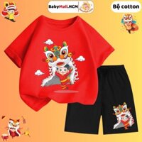 Bộ quần áo hình Múa Lân Trung Thu, Tết cho bé BABYMALLHCM đồ bộ thun cotton cộc tay cho bé trai bé gái