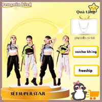 bộ quần áo hiphop cá tính cho bé gái size 15-47kg hiện đại tặng dây đeo superstar