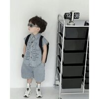 Bộ quần áo jean ba lỗ chữ ngực size cho bé 10-30kg