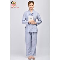 Bộ quần áo lam đi chùa La Hán nơ vải kate đẹp mịn dày dặn thoáng mát thoải mái - Bo quan ao lam di chua