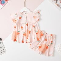Bộ quần áo lanh mặc nhà cánh tiên cho bé gái11kg - 28kg