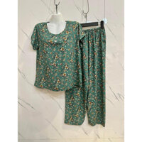 Bộ quần áo lanh nhung quần dài áo cộc cho người già trung niên