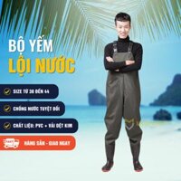 Bộ quần áo lội nước cao su, ủng lội nước màu xanh rêu