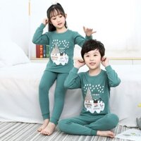 ﹉◆♨Bộ quần áo lót bông cho bé trai và gái Yu Zhaolin, mùa thu trẻ em, dài, đồ ngủ ấm áp ở nhà lớn, len