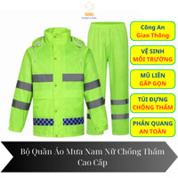 Bộ Quần Áo Mưa Công An Giao Thông, An Toàn Vệ Sinh Môi Trường 2 Lớp Nhập Khẩu , Có Phản Quang Xe Máy
