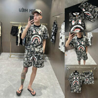 Bộ Quần Áo Nam Cá Mập Rằn Ri In Thẩm Thấu Siêu Nét - Bộ Cộc Nam Họa Tiết Cá Mập Boy Phố