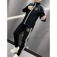 Bộ quần áo nam mùa đông thêu logo ánh kim chữ G ,Bộ quần áo thể thao nam co dãn có khóa